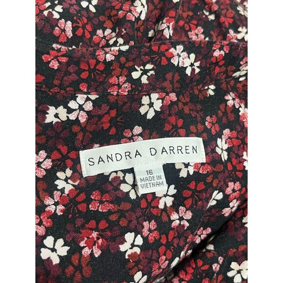 Sandra Darren Women's Red Pink Floral Blouson Drawstring Above Knee Dress 16 - Picture 3 of 4